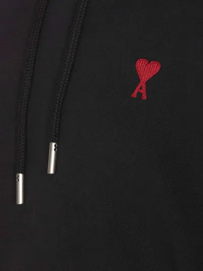 Ami Alexandre Mattiussi Hoodie Sweatshirt With Red Ami De Coeur Patch In Black