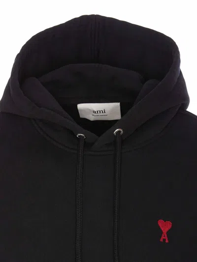 Ami Alexandre Mattiussi Hoodie Sweatshirt With Red Ami De Coeur Patch In Black
