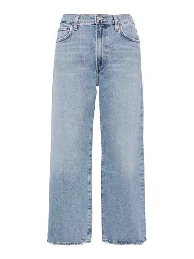 Agolde Franka Pleated High-rise Wide-leg Jeans In Light Blue