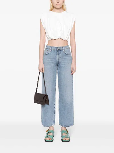 Agolde Franka Pleated High-rise Wide-leg Jeans In Light Blue
