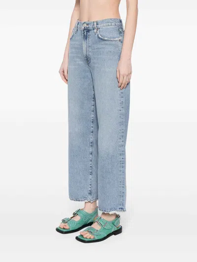 Agolde Franka Pleated High-rise Wide-leg Jeans In Light Blue
