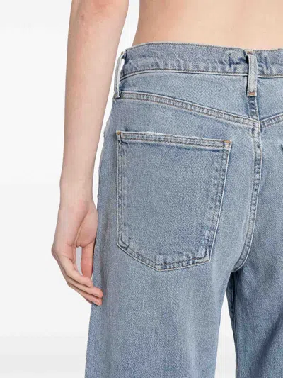 Agolde Franka Pleated High-rise Wide-leg Jeans In Light Blue