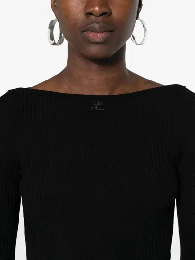 Shop Courrèges Boat Neckline Sweater In Black