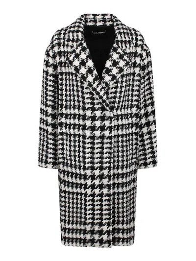 Dolce & Gabbana Black And White Coat With All-over Check Motiv In Wool Blend Woman In Multicolour