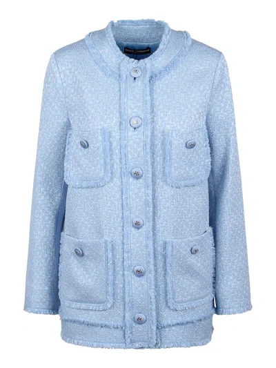 Dolce & Gabbana Light Blue Single-breasted Jacket With Logo Detail On Buttons In Cotton Blend Woman In Blue