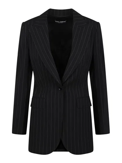 Dolce & Gabbana Pinstriped Single Button Blazer In Black