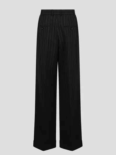 Dolce & Gabbana Pinstripe Virgin Wool Straight Pants In Black