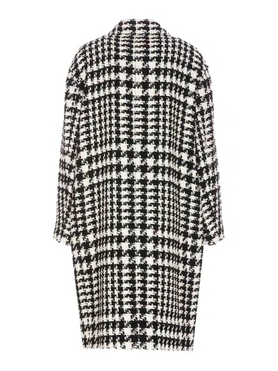 Dolce & Gabbana Black And White Coat With All-over Check Motiv In Wool Blend In White