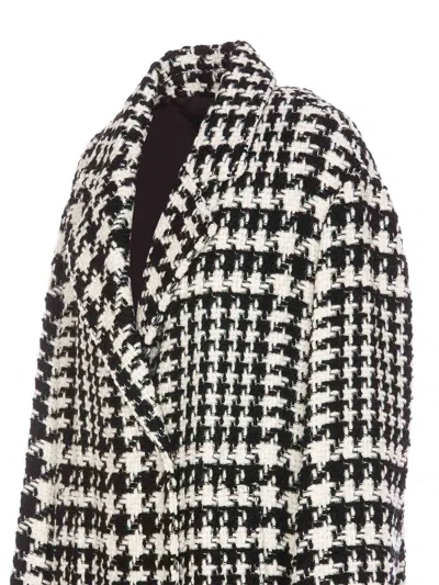 Dolce & Gabbana Black And White Coat With All-over Check Motiv In Wool Blend In White