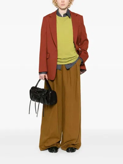 Dries Van Noten Single-breasted Wool Jacket With Structured Shoulder Pads In Brown