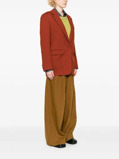 Dries Van Noten Single-breasted Wool Jacket With Structured Shoulder Pads In Brown