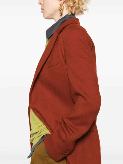 Dries Van Noten Single-breasted Wool Jacket With Structured Shoulder Pads In Brown