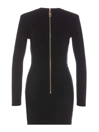 Elisabetta Franchi Deep V-neck Dress With Gold Zipper Detail In Black