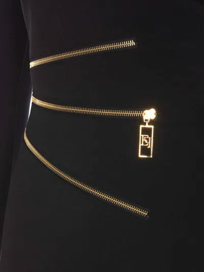 Elisabetta Franchi Deep V-neck Dress With Gold Zipper Detail In Black