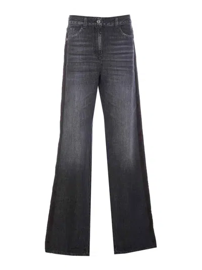 Shop Elisabetta Franchi Wide Leg Jeans With Satin Band In Black