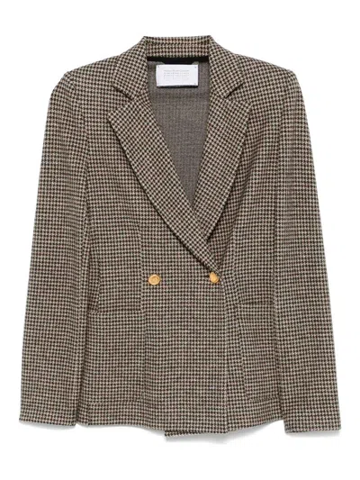 Harris Wharf London Hacking Jacket In Beige Houndstooth In Beige