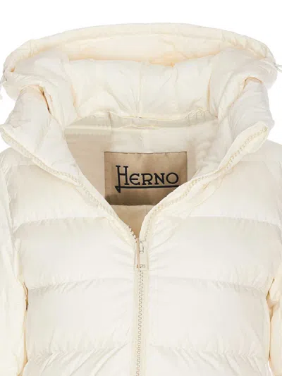 Herno White Down Jacket With Drawstring Hood In Tech Fabric Woman In White