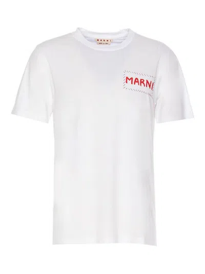 Marni Men's Logo Patch T-shirt In White