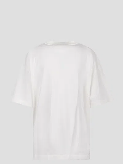 Jil Sander White Crewneck T-shirt With Tonal Logo Print On The Front In Beige