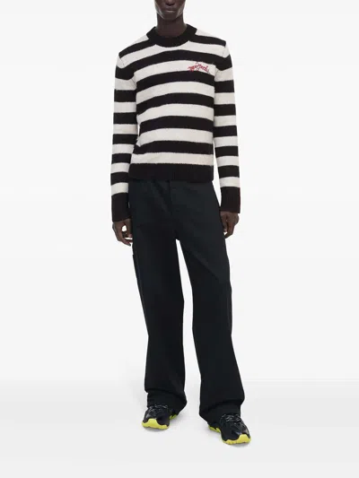 Marc Jacobs Pullover The Striped Brushed Logo Sweater In Black