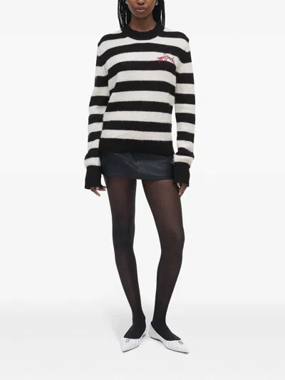 Marc Jacobs Pullover The Striped Brushed Logo Sweater In Black