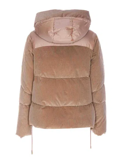 Moorer Quilted Velvet Hooded Jacket With Corduroy Panels In Brown