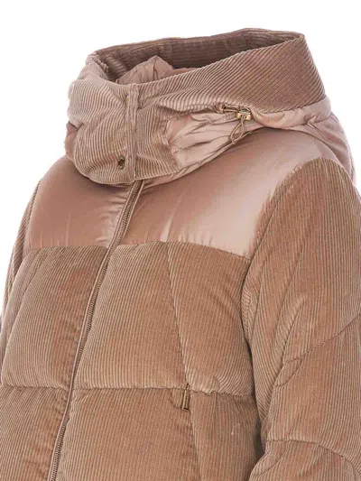 Moorer Quilted Velvet Hooded Jacket With Corduroy Panels In Brown