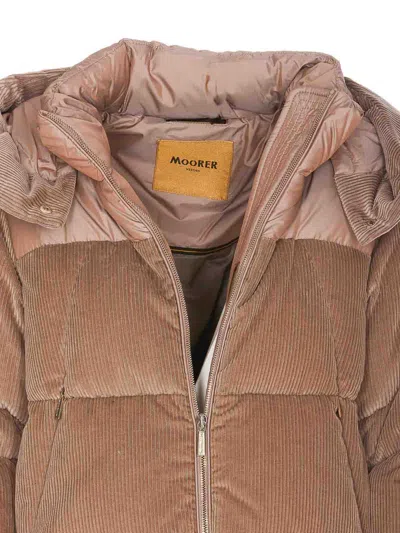 Moorer Quilted Velvet Hooded Jacket With Corduroy Panels In Brown