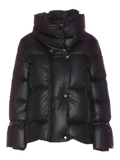 Moorer High Neck Padded Jacket With Drawstring Hem In Black