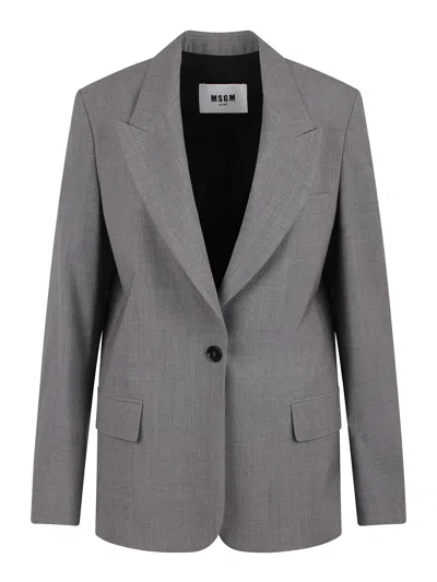 Msgm Tailored Buttoned Jacket With Peak Lapels In Grey