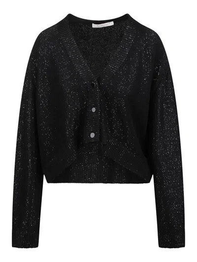 Shop Philosophy Di Lorenzo Serafini Cardigan In Stretch Fabric With Sequins In Black