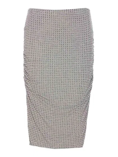Pinko 'kedrin' Grey Rhinestoned Midi Skirt With Elastic Waist In Grey