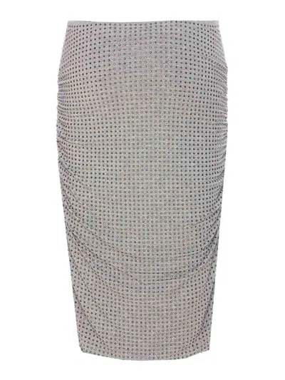 Pinko 'kedrin' Grey Rhinestoned Midi Skirt With Elastic Waist In Grey