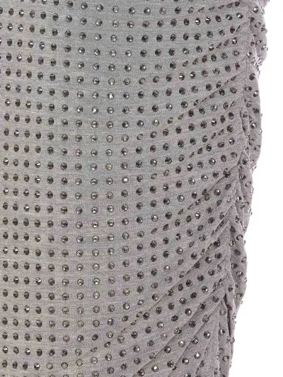 Pinko 'kedrin' Grey Rhinestoned Midi Skirt With Elastic Waist In Grey