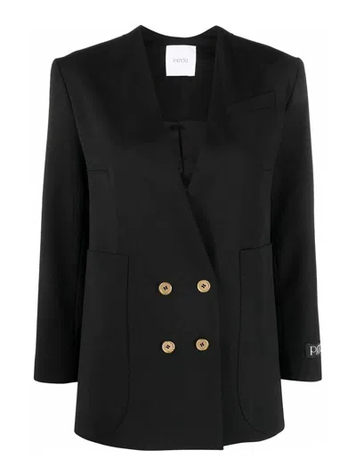 Patou Double-breasted Wool-blend Twill Blazer In Black