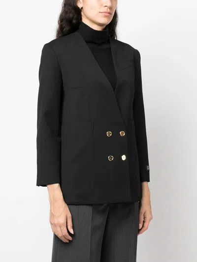 Patou Double-breasted Wool-blend Twill Blazer In Black