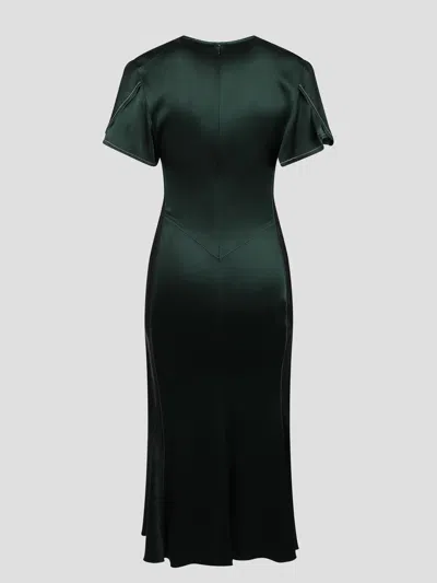 Shop Victoria Beckham Crepe Dress With Gathered Detail In Green