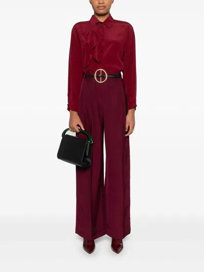 Victoria Beckham Silk Ruffle-trim Blouse In Dark Pink