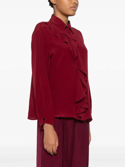 Victoria Beckham Silk Ruffle-trim Blouse In Dark Pink