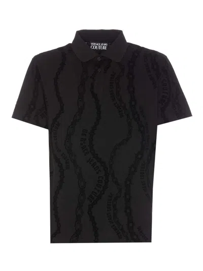 Shop Versace Jeans Couture Couture Black Interlock Flock Couture Polo