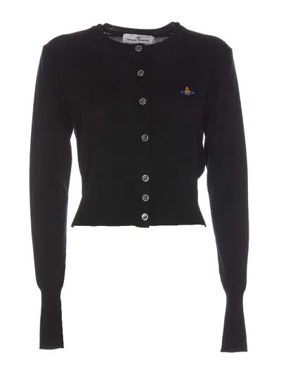 Vivienne Westwood Orb Embroidered Knit Cardigan In Black
