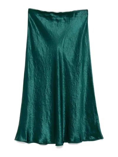 Vince Satin Midi Skirt In Green