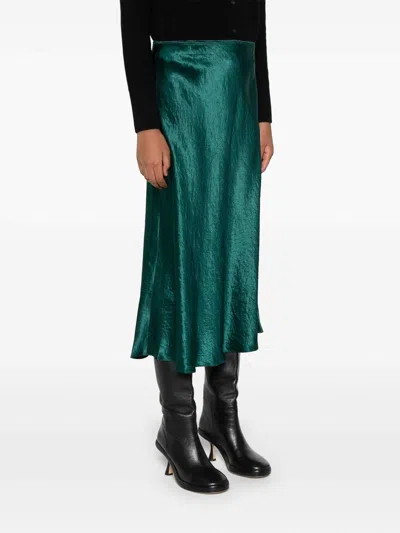 Vince Satin Midi Skirt In Green