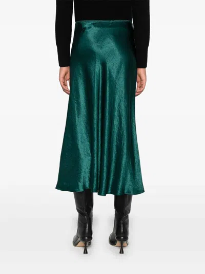 Vince Satin Midi Skirt In Green