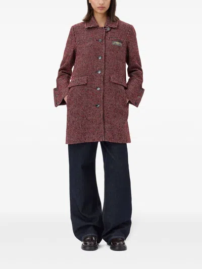 Ganni Womens Racing Red Check Midi Recycled-wool And Recycled-polyester Blend Jacket In Red