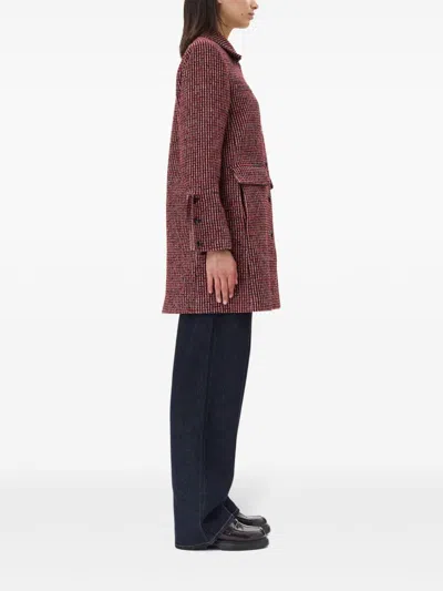Ganni Womens Racing Red Check Midi Recycled-wool And Recycled-polyester Blend Jacket In Red