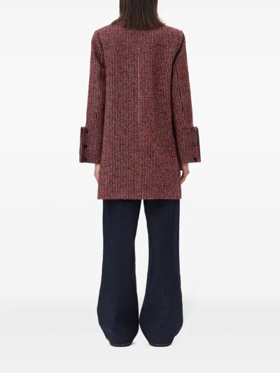 Ganni Womens Racing Red Check Midi Recycled-wool And Recycled-polyester Blend Jacket In Red