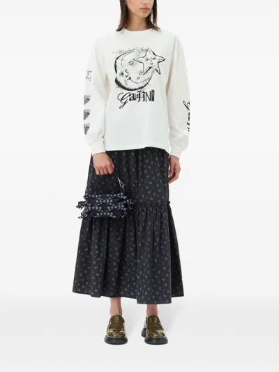 Ganni Floral-print Smock Maxi Skirt In Black