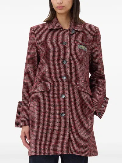 Ganni Womens Racing Red Check Midi Recycled-wool And Recycled-polyester Blend Jacket In Red