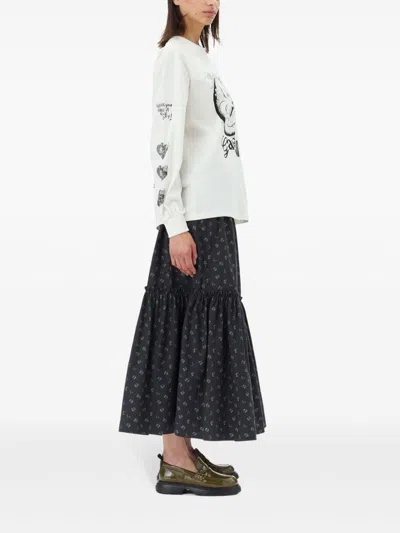 Ganni Floral-print Smock Maxi Skirt In Black